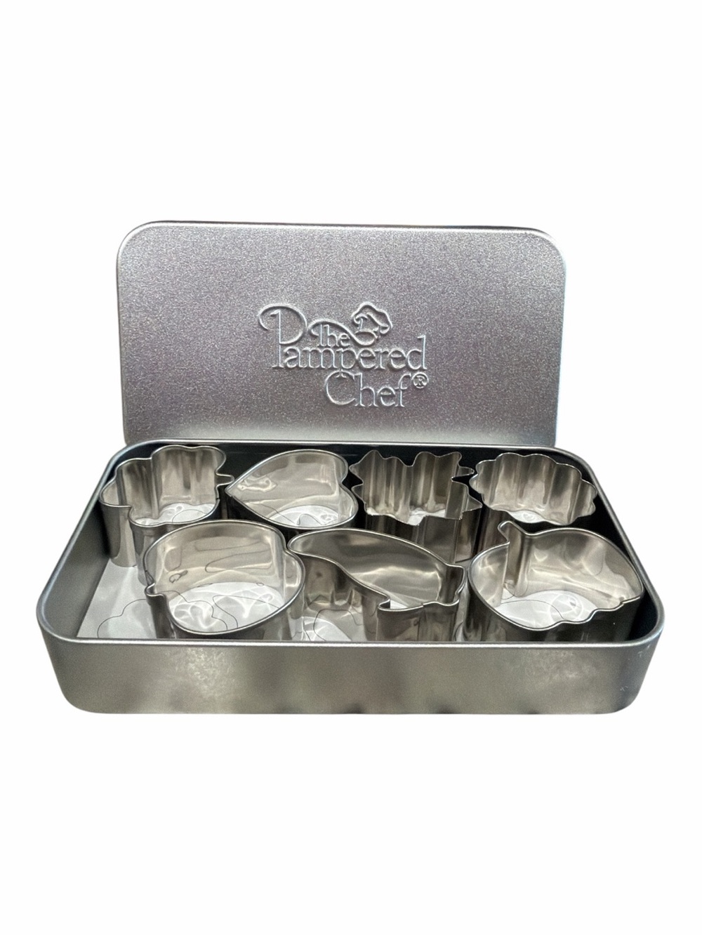 Pampered Chef 7PC Creative Cutter Set- Silver Mini Tin (Item#1095)